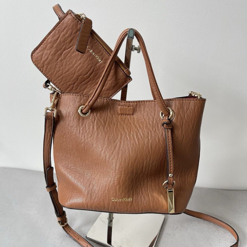 Calvin Klein Gabrianna Bubble Lamb Mini Tote Crossbody & Wristlet Brown Camel